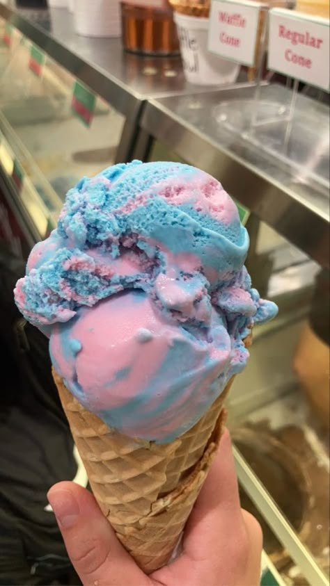 Pink And Blue Cotton Candy Aesthetic, Cotton Candy Ice Cream Aesthetic, Ice Cream Cotton Candy, Sanrio Cafe, Cotton Candy Ice Cream, Candy Ice Cream, Colorful Ice Cream, Yummy Ice Cream, Ice Cream Candy