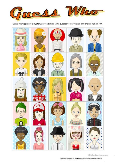 Guess Who with 25 characters - English ESL Worksheets for distance learning and physical classrooms Characters Worksheet, Appearance Worksheet, Character Worksheets, Esl Games, Language Goals, English Exercises, The Avatar, English Games, Curriculum Planning