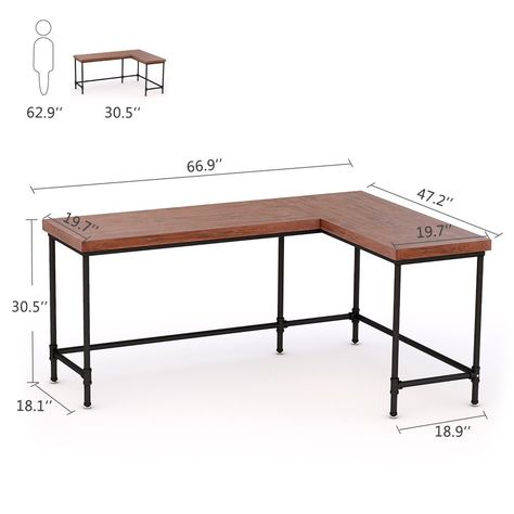 AmazonSmile: Tribesigns L-Shaped Desk, 67” Industrial Reversible Corner Computer Office Desk PC Laptop Study Table Workstation for Home Office, Solid Wood & Metal Pipe Legs (Brown): Home & Kitchen L Table Desk, Gray Interior Doors, Diy Corner Desk, Credenza Desk, Diy Computer Desk, Table Pc, Desk Pc, Desk With Hutch, Shaped Desk