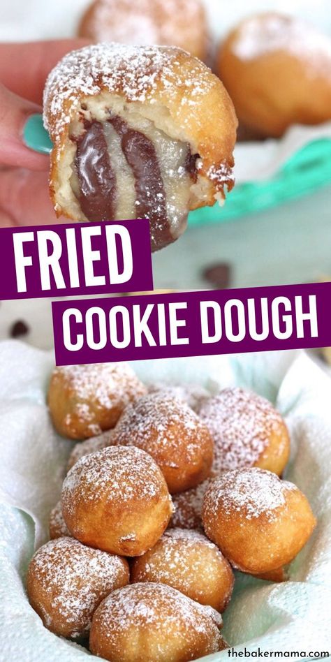 Homemade Edible Cookie Dough, Deep Fried Cookie Dough, Fried Cookie Dough, The Baker Mama, Baker Mama, Deep Fried Desserts, Carnival Foods, Fried Desserts, Deep Fried Recipes