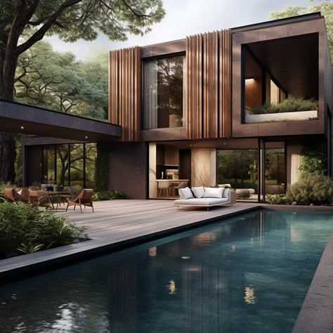 Wooden Cladding Exterior, Modern Contemporary House, Architectural Furniture, Luxury Villa Design, Wooden Cladding, Contemporary House Exterior, Latest House Designs, House Arch Design, Architecture Model House