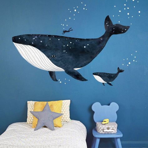 Whale Wall Decals, Wall Sticker Design, Animal Wall Decals, Fabric Wall Decals, Dark Walls, A Whale, The Whale, Kids Wall Decals, Blue Whale