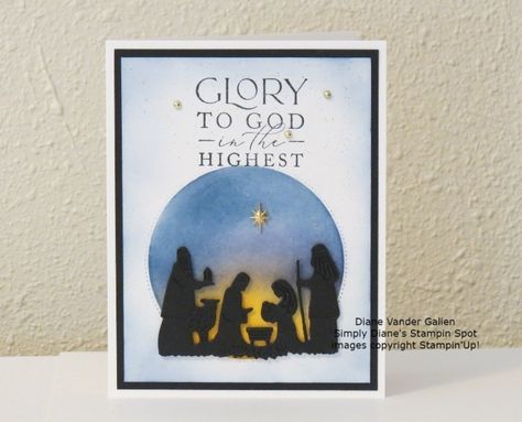 Nativity Cards, Nativity Christmas Cards, Christian Christmas Cards, Sponging, Oh Holy Night, Stampin Up Christmas Cards, O Holy Night, Three Kings, Religious Christmas