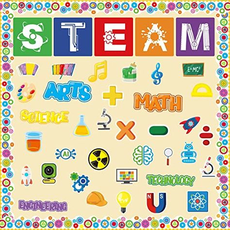 Amazon.com : STEAM Bulletin Board Decorations Set STAEM Science Posters for Teacher Decor for School Classroom Door Welcome Bulletin Board Craft Home Wall : Office Products Steam Themed Bulletin Boards, Steam Door Decorations Classroom, Steam Decorations Classroom, Steam Bulletin Board Ideas, Steam Bulletin Board, Bulletin Board Ideas Elementary, Chemistry Classroom Decorations, Science Bulletin Board, Math Is Everywhere