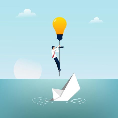 Businessman escapes from sinking paper boat by light bulb symbol Light Bulb Symbol, Boat Illustration, Paper Boat, Business Man, Premium Vector, Vector Art, Light Bulb, Vector Free, For Free