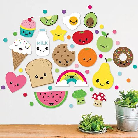 Cute Cartoon Food, Cartoon Food, Fruit Wall Art, Kawaii Room Decor, Painted Walls, Kawaii Cartoon, Food Stickers, Kawaii Room, Vinyl Sheets