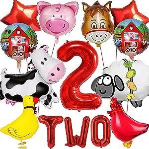 14 PCS Farm Animal Balloons Cow Sheep Duck Rooster Pig Donkey Balloons Barnyard Balloon Supplies with Large Number 2 Foil Balloon for Farm Animal Theme 2nd Birthday Party Decor Supplies Farm Animal Balloons, Animal Party Decorations, Animal Balloons, Animal Theme Birthday, Farm Animal Party, Farm Animals Theme, Farm Animals Birthday Party, Farm Animal Birthday, Farm Birthday Party