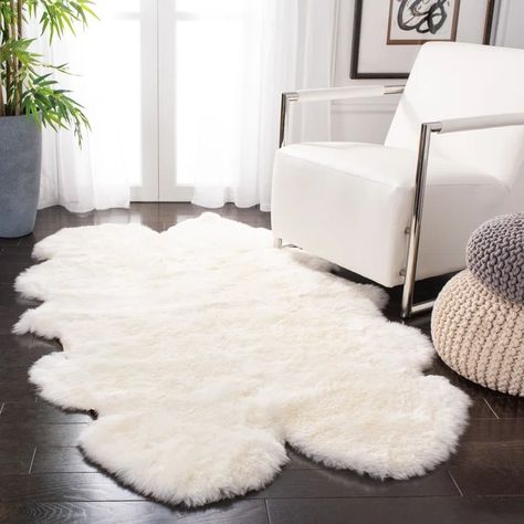 AllModern Mera Sheepskin Rug & Reviews - Wayfair Canada Rug For Dining Room Table, Christmas Accent Pillows, White Sheepskin Rug, Boho Office, Sheepskin Rugs, Podcast Studio, Woven Throw Blanket, Reading Chair, Area Rug Sizes