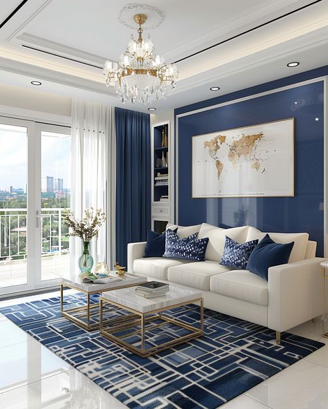 Navy And White Living Room, Cute Rooms, Dc Apartment, Blue Couch Living Room, Blue And White Living Room, Home Decor Cozy, Blue Living Room Decor, Luxury Furniture Living Room, Gold Living Room