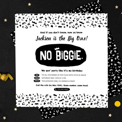 Celebrate your baby boy's 1st birthday in style with our charming selection of invitations. From cute animals to playful themes, find the perfect design to set the tone for this special milestone event. #1stBirthday #BabyBoy #Invitations #FirstBirthday #BirthdayParty #PartyPlanning #MilestoneCelebration #BoysParty #MomLife #Parenthood 90s Hip Hop Party Decorations, Notorious Big One Birthday, The Big One Birthday, 90s Hip Hop Party, Notorious One, 90s Rap, Creative Invitations, First Birthday Themes, Baby Boy 1st Birthday