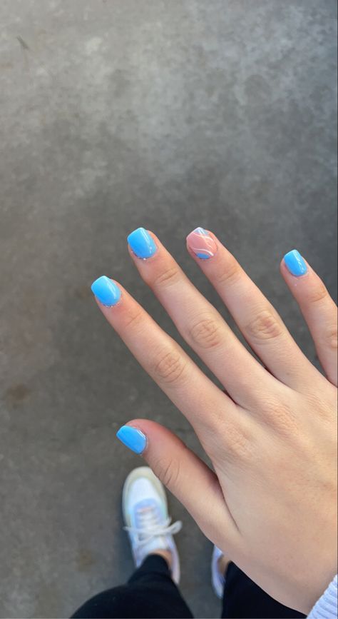 Coastal Nails Square, Square Sns Nails, Beachy Nails French Tip, Simple Hawaii Nails Short, Blue Nails Short Square, Cute Nails Square Short, Pretty Blue Nails Short, Birthday Summer Nails, Cute Square Nail Designs