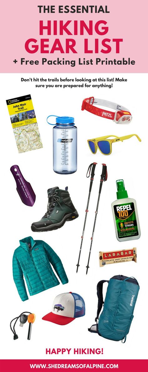 Hiking 101 - The Essential Hiking Gear List| Hiking doesn’t need to be overwhelming, but I am also a big fan of making sure I am ready for the worst case scenario. In this post I've created a comprehensive packing list for essential hiking gear. Refer to this list each time you hike and you will be prepared for almost anything! Post includes free gear list printable for easy reference. | shedreamsofalpine.com Hiking Packing, Hiking Gear List, Hiking Packing List, Backpacking Checklist, Easy Reference, Gear List, Hiking Essentials, Hiking Pack, Printable Checklist