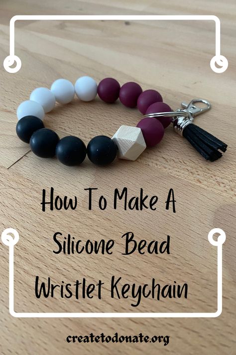 This silicone bead keychain wristlet tutorial walks you through making a color block silicone bead wristlet. Silicone bead crafts are a fun and expensive way to be creative any time of the year. Wooden Bead Wristlet Keychain Diy, How To Make Wrist Keychain Bracelets, Diy Silicone Wristlet Keychain, Diy Beaded Wrist Keychain Bracelets, Diy Beaded Keychain Bracelet, How To Make Silicone Bead Pens, How To Make Rubber Bead Keychain, Bead Keychain Wristlet, How To Make A Silicone Bead Wristlet