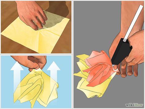 Make a Fake Fire (tissue paper) Tissue Paper Flames Fire, How To Make Fake Fire With Tissue Paper, How To Make Flames Out Of Tissue Paper, Tissue Paper Fire, Camping Theme Bedroom, Torches Diy, Zombie Halloween Decorations, Camping Diy Projects, Fake Fire