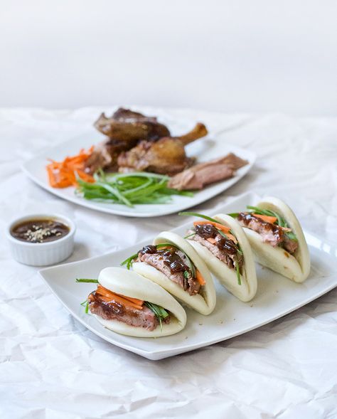 Peking Duck Bao Bun, Duck Bao Buns, Chinese Roast Duck, Peking Duck Recipe, Roasted Duck Recipes, Inspired Taste, Peking Duck, Bao Buns, Duck Duck Goose