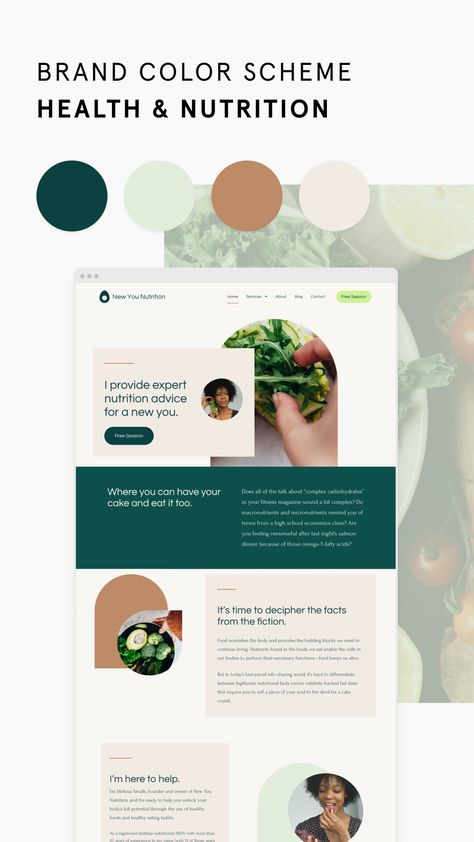 brand color scheme for health and nutrition Nutrition Color Palette, Brand Colour Palette Inspiration, Health Color Palette, Nutrition Website Design, Blog Color Palette, Health Branding, Food Website Design, Color Branding, Nutrition Website