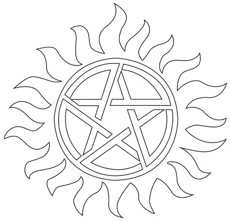 Supernatural Templates, Supernatural Coloring Pages, Supernatural Drawings Sketches, Sam And Dean Tattoo, Spn Tattoo, Supernatural Diy, Dean Tattoo, Supernatural Pentagram, Drawing Symbols