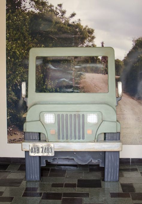 Jeep photo prop Safari Jeep Photo Booth, Jeep Photo Booth, Cardboard Jeep, Safari Photo Booth, Camo Paint, Everest Vbs, Camp Vbs, Safari Jeep, Army Party