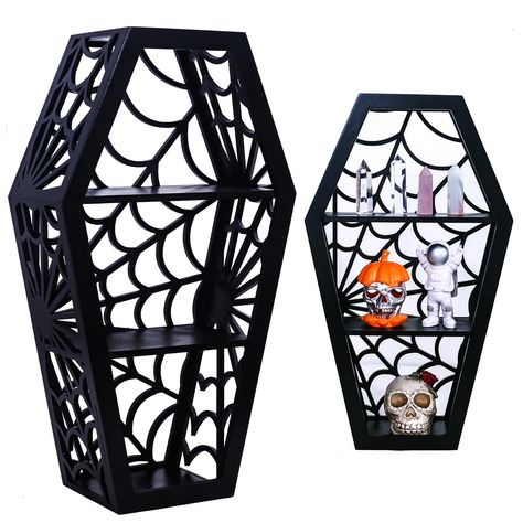 PRICES MAY VARY. 【A Spooky Addition to Your Home】: Whether you’re looking to capture the whimsical Halloween spirit in your home or you simply want to better organize your makeup, figurines or crystal collection, the CEFLITECO gothic room decor makeup shelf is the perfect solution! 【Sturdy Craftsmanship】: Our spooky decor gothic shelves are made employing finest quality, sturdy materials, a combination of premium wood and smooth finishes, being easy to clean and designed to last for many years. Gothic Shelves, Spooky Wall Decor, Archway Decor, Coffin Shelf, Oddities And Curiosities, Gothic Room, Goth Room Decor, Decor For Bathroom, Goth Accessories