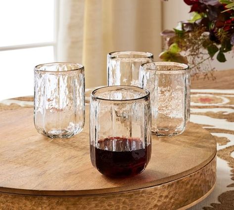 All Thanksgiving Decor | Pottery Barn Cool Glassware, Cute Drinking Glasses, Drinking Glasses Aesthetic, Hammered Glassware, Boho Glassware, Pottery Barn Dishes, Glassware Sets, Kitchen Glasses, Kitchen Glassware