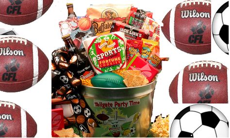 Make Right Choices for Snacks this Tailgating Season | kiipfit.com Gift Baskets For Him Football, Cash Gifts For Sports Nuts, Boyfriend Gift Basket Game Day, Tail Gating Gift Basket, Football Fan Gift Basket For Boyfriend, Gift Basket Football Theme, Sports Gift Basket, Party Gift Basket, Football Gift Baskets