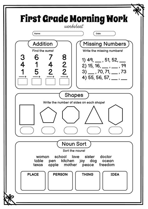 1st Grade Morning Work 1st Grade Goals Sheet, Grade 1 Morning Work, 1st Grade Weekly Lesson Plan, 1st Grade Social Studies Worksheets, 2nd Grade Social Studies Worksheets, Homeschooling 1st Grade, Homeschool 1st Grade, 1st Grade Worksheets Free Printables, Math For First Grade