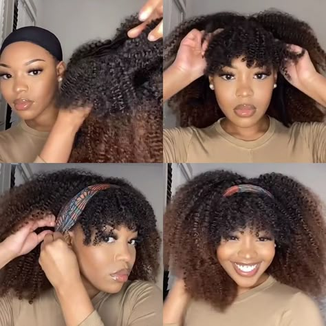 Afro Hair Tutorial, Curly Headband Wig, Diy Hair Wig, Mama Hair, Curly Afro Wig, Curly Crochet Hair, Afro Wig, Curly Crochet Hair Styles, Frontal Wig Hairstyles