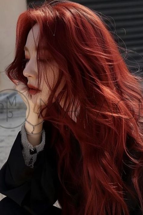 Red Hair Color On Brunettes, Maroon Colored Hair, Pastel Red Hair Color, Red Hair For Neutral Skin Tone, Dark Red Brunette Hair, Wine Red Hair Aesthetic, Red Hair Color Ideas For Brunettes, Japanese Red Hair, Dusty Red Hair