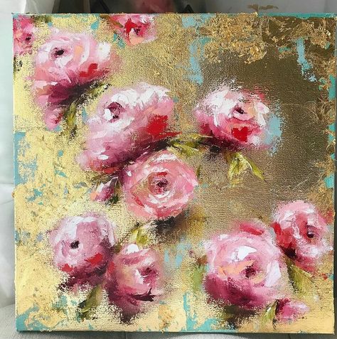 Amy Elizabeth fine art pink aqua gold flowers shabby chic painting Gold And Pink Painting, Gold Leaf Flower Painting, Gold Flower Painting, Pink And Gold Painting Canvases, Gold Pink Abstract Painting, Pink Floral Artwork, Textured Roses Painting, Pink Floral Painting, Shabby Chic Floral Paintings