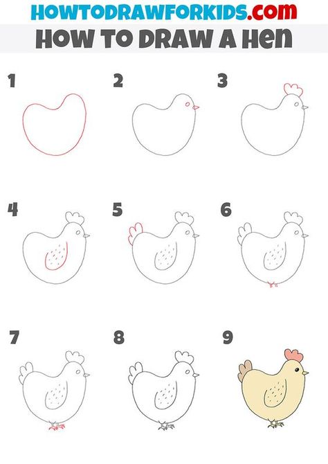 How to Draw a Chicken Drawings step by step for kids #drawingsstepbystepforkids Drawing ideas #drawingideas Drawing ideas for kids #drawingideasforkids 4.96 Hen Drawing Easy, Hen Drawing, Chicken Drawings, Draw A Chicken, Easy Halloween Drawings, Landscape Drawing Easy, Drawing Easy Step By Step, Sketchbook Assignments, Hard Drawings