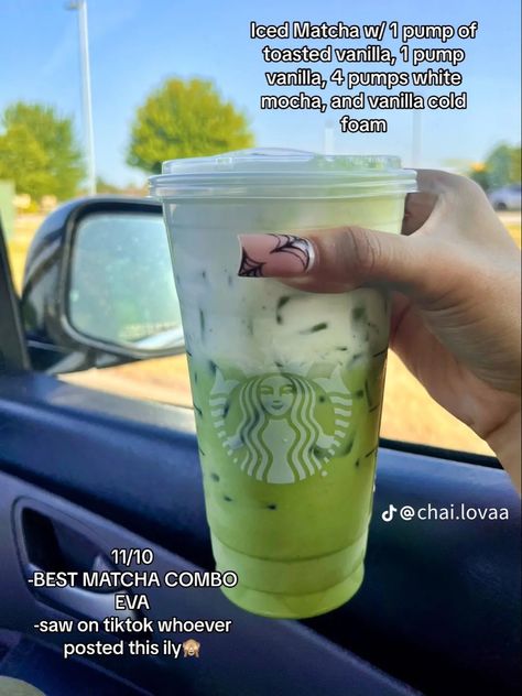 Random Starbucks Drinks, Starbucks Matcha Order, Matcha Order, Iced Matcha Latte Recipe, Matcha Latte Starbucks, Matcha Drink Recipes, Starbucks Ideas, Starbucks Drink Menu, Starbucks Matcha