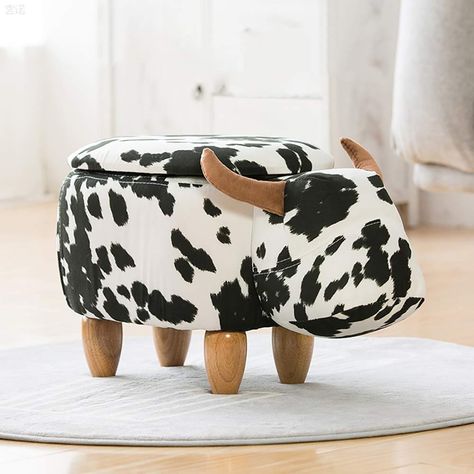 Cow Room, Patterned Ottoman, Cowboy Room, Cowboy Nursery, Western Nursery, Cow Nursery, Cow Stuff, Cowhide Print, Casa Country