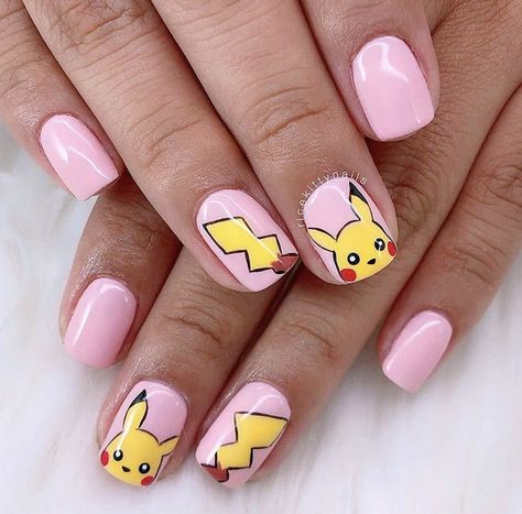 Nail Designs Pokemon, Pikachu Nails, Adorable Pokemon, Simple Toe Nails, Kids Nail Designs, Nail Art For Kids, Kutek Disney, Anime Nails, Nail Art Disney