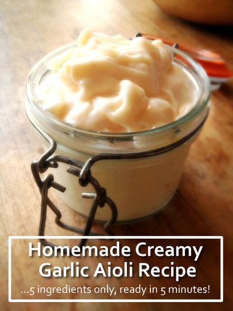 Homemade Creamy Garlic Aioli recipe... requires 5 simple ingredients only and is ready in 5 minutes... #homemade #homemaderecipes #recipes #dips #sauces #homestead #homesteading Asparagus Dipping Sauce, Homemade Garlic Dip, Homemade Garlic Aioli, Homemade Soy Sauce, Soy Sauce Recipe, Recipes Dips, Garlic Aioli Recipe, Milk Bath Recipe, Drying Fresh Herbs