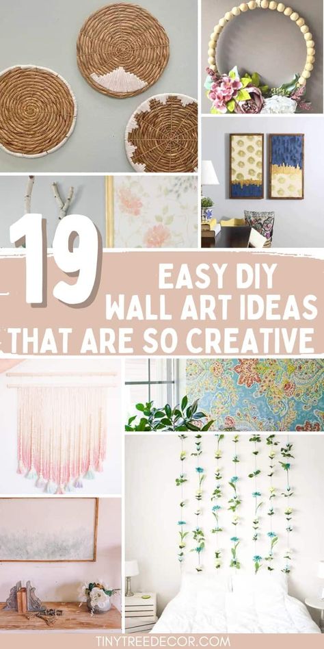 Simple Wall Art Ideas, Easy Wall Art Diy, Diy Basket Wall, Wall Art Ideas Diy, Cheap Diy Wall Art, Homemade Wall Art, Diy Wall Art Ideas, Diy Flower Wall, Diy Canvas Art Easy