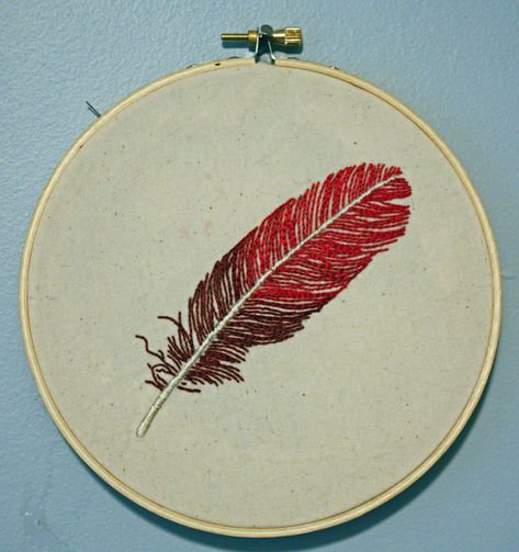 Feather | received from rangerbeth in the Hoopla rd5 swap on… | Flickr Native American Feathers, Phoenix Feather, Parrot Feather, Feather Embroidery, Hand Embroidery Patterns Free, Kantha Embroidery, Free Motion Embroidery, Embroidered Art, Embroidery Stitches Tutorial