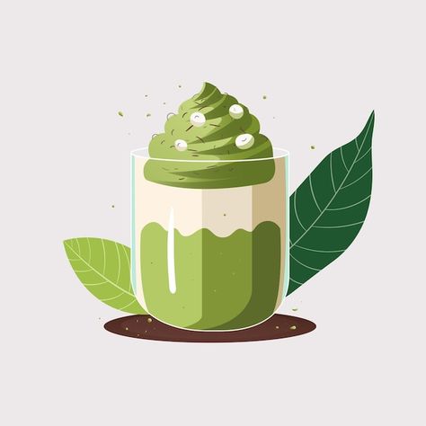 Vector vector cup glass of matcha latte ... | Premium Vector #Freepik #vector #matcha-tea Matcha Illustration, Matcha Art, Matcha Cup, Matcha Dessert, Matcha Ice Cream, Dessert Illustration, Flat Vector Illustration, Matcha Tea, Flat Vector