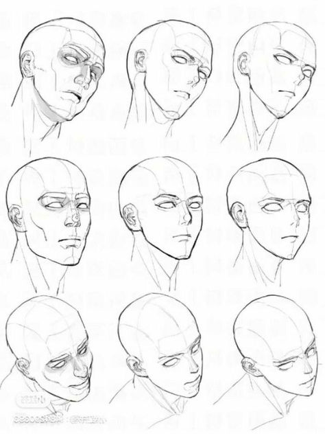 Faces Angles Reference, Drawing Reference Head Angles, Man Looking Up Reference Drawing, Face Angel Reference, 45 Degree Face Drawing, Male Face Angles Reference, Male Head Angles, Oblique Right Face Drawing, Head Facing Up Reference