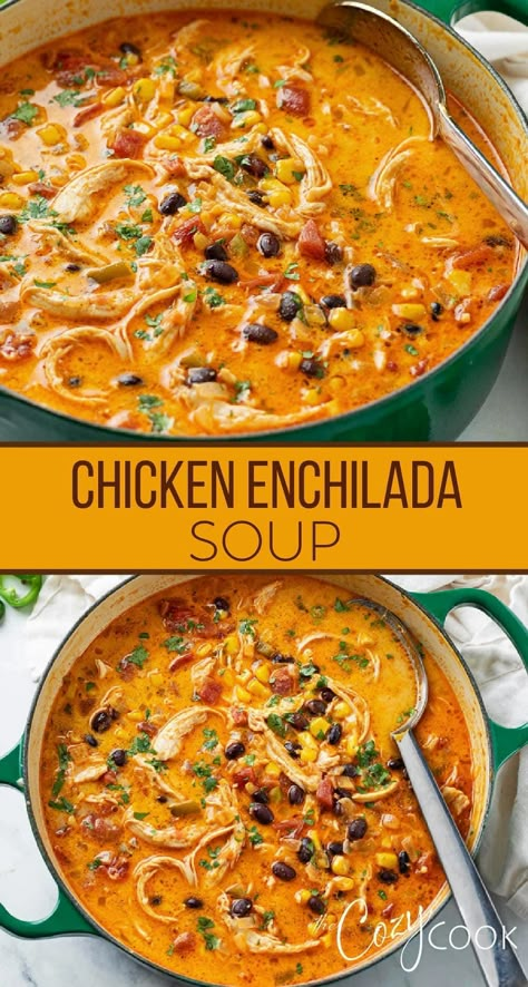 Easy Chicken Enchilada Soup, Chicken Enchilada Soup Recipes, Enchilada Soup Recipe, Chicken Enchiladas Easy, Chicken Enchilada Soup, Homemade Soup Recipe, Simple Pantry, Enchilada Soup, Chicken Enchilada