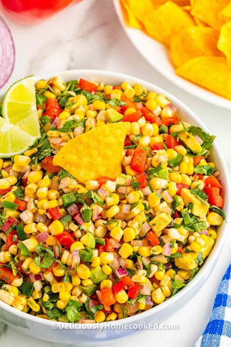 Chili corn salsa Chili Corn Salsa, Easy Corn Salsa, Quick Salad Recipes, Corn Chili, Corn Salsa Recipe, Latin Recipes, Corn Salsa, Best Salad Recipes, Mashed Cauliflower