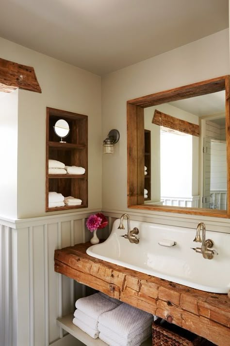 cabin bathroom with trough sink Trough Sink Bathroom, Farmhouse Stools, Luxury Bathroom Design, Cabin Bathroom, Cabin Bathrooms, Trough Sink, Luxury Bathrooms, Upstairs Bathrooms, Living Magazine