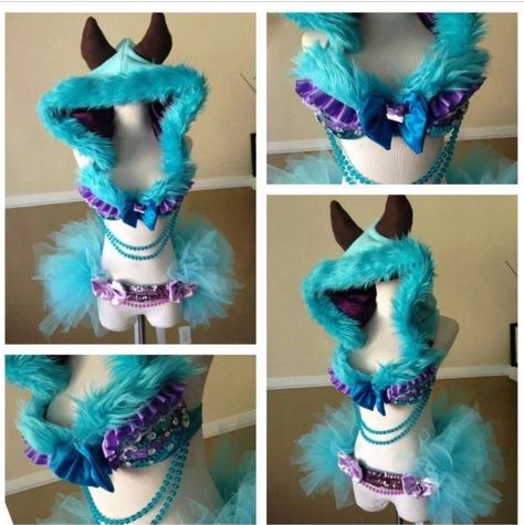 Sully Blue Rave Outfit, Diy Rave Outfits, Rave Outfits Diy, Rave Tutu, Monster Aesthetic, Rave Ideas, Rave Bras, Rave Outfits Men, Rave Outfits Festivals