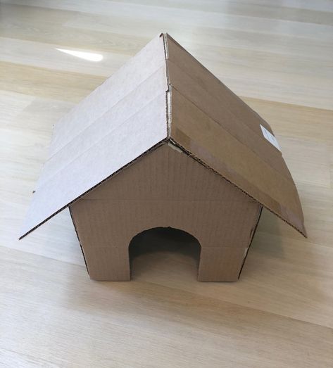 Upcycle DIY: Toby's Dog House - Little Passports Diy Small Dog House, Cardboard Dog House, Cardboard Dog, Pet Study, Pet Activities, Kennel Diy, Upcycle Diy, Pet Parade, Puppy House