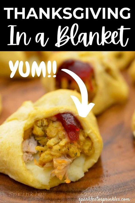 Thanksgiving in a Blanket is the most genius way to eat leftovers as it combines shredded turkey, stuffing, mashed potatoes, and cranberry sauce all wrapped in a crescent roll for a simple and delicious way to enjoy Thanksgiving dinner the next day! Pin for Later! Thanksgiving Pizza Ideas, Hobbit Thanksgiving, Turkey Cheese Ball, Recipes Using Crescent Rolls, Thanksgiving Leftover, Holiday Snack, Thanksgiving Leftover Recipes, Leftover Recipes, Thanksgiving 2023