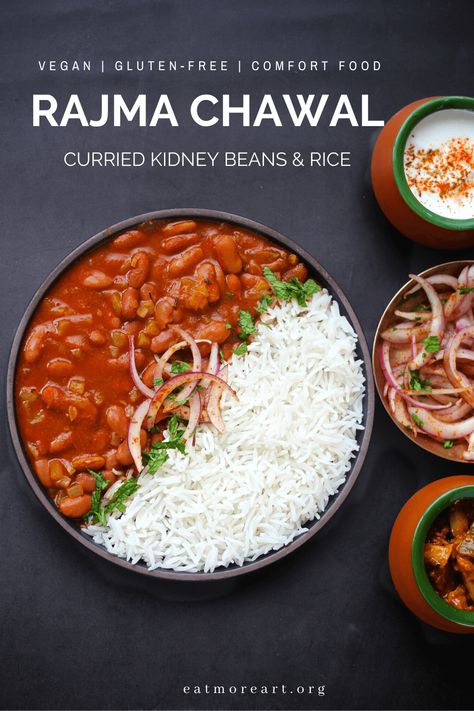 Rajma Chawal - Indian curried kidney beans & rice - is a delicious, simple Indian comfort food, popular especially in Northern parts of India as well as Nepal. It pairs the best with Rice.      #vegan #glutenfree #rajma #rajmachawal #comfortfood #indianfood #vegetarian Rajma Chawal Aesthetic, Rajma Chawal Photography, Indian Food Images, Rajma Rice, Kidney Beans And Rice, Dal Rice, Rajma Chawal, Indian Comfort Food, Gym Posters