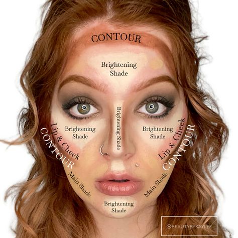 Easy Highlight and Contour Placement that only requires one layer of makeup. #aesthetic #makeuptutorial #contour Makeup Diagram, Makeup Placement Face, Contour Placement, Makeup Placement, Face Makeup Steps, Face Contouring Makeup, Maskcara Makeup, Natural Makeup Tips, Contour Makeup Tutorial