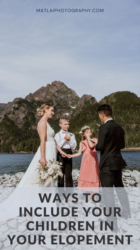 Choosing to elope and include your children is a clear YES in my book. Here are some ways that you can include them in your day if you’re having a hard time coming up with unique ways to make them feel included. Elopement with kids | Elopement with toddler | Elopement with baby | Elopement ideas | Elopement with family Family Elopement Wedding, Blended Family Elopement, Elopement With Family, Elopement With Kids, Elope With Family Small Weddings, How To Include Kids In Wedding Ceremony, How To Elope With Family, Couple Only Elopement, Planning A Small Wedding