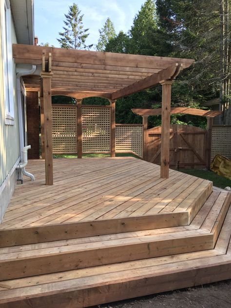 Deck Against Fence, Lakeside Deck Ideas, Wooden Deck Ideas, Stone Deck, Deck Remodel, Deck Building, Wooden Deck, Custom Decks, Wooden Decks