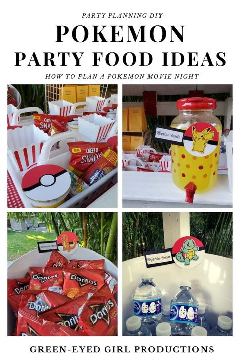 Pokemon Party Food Ideas | Concession Stand - A Cotton Kandi Life Pokemon Pizza Party, Pokemon Birthday Party Ideas Food, Simple Pokemon Birthday Party, Pokemon Birthday Party Outside, Pokemon Diy Decorations Party Ideas, Pikachu Party Food Ideas, Pokemon Diy Birthday Party, Pokemon Theme Food, Pokemon Themed Party Food