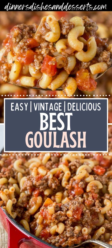 This old fashioned goulash recipe is pure comfort. It’s rich, hearty, perfectly seasoned, and only takes 45 minutes to make. Bland Supper Ideas, Cheapest Dinner Recipes, Easy College Student Recipes, Italian Goulash Recipes, Cheap Dinners For Large Families, Limited Ingredient Recipes Dinner, Poor Dinner Ideas Cheap Meals, Pot Luck Meat Dishes, Simple Goulash Recipes